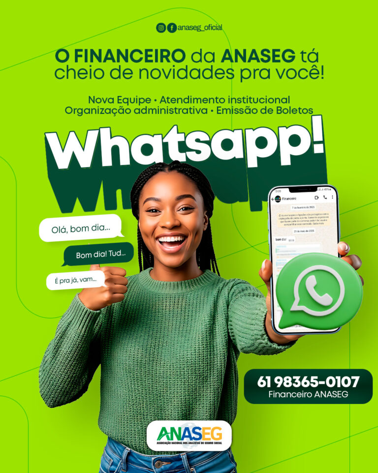 ANASEG disponibiliza WhatsApp exclusivo para atendimento financeiro dos associados