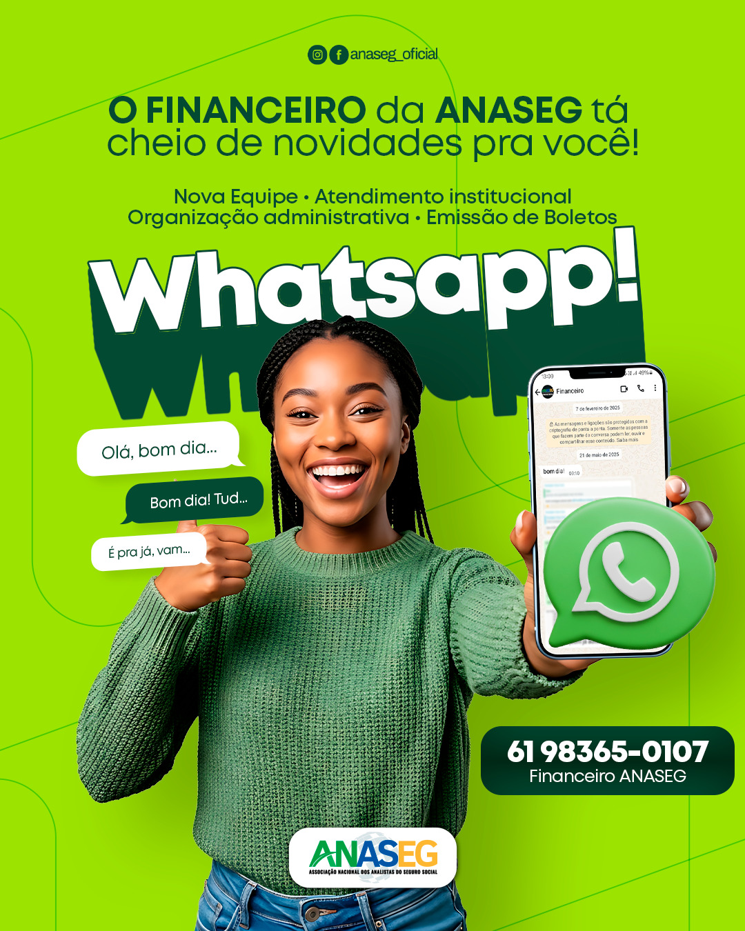 ANASEG lança WhatsApp exclusivo para atendimento financeiro dos associados