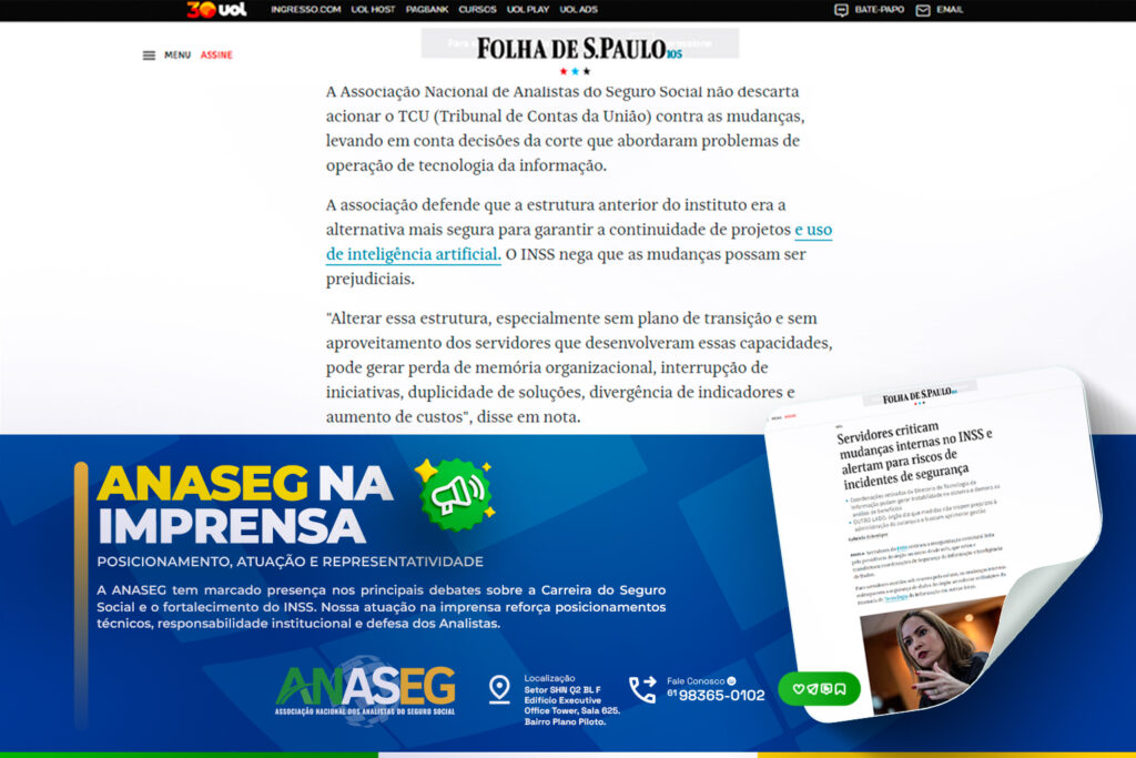 ANASEG REFORÇA DEFESA DA TECNOLOGIA DA INFORMAÇÃO E DA SEGURANÇA DO INSS